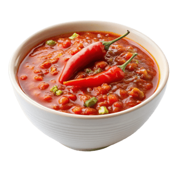 Spicy Red Pepper and Bean Stew in a White Bowl A Delicious and Flavorful Dish png