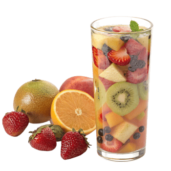 Refreshing Fruit Salad in a Glass with Strawberries Kiwi Orange and Peach png