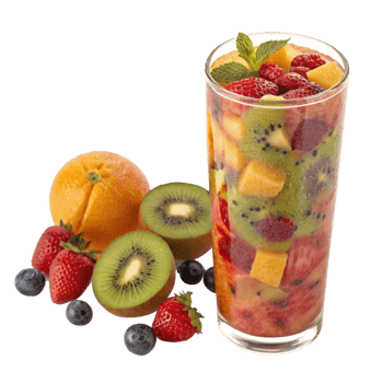 Refreshing Summer Fruit Salad in a Glass with Strawberries Kiwi and Orange png