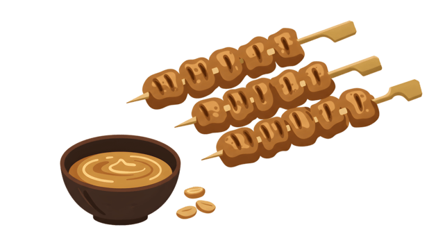 Colorful Satay Skewers With Peanut Sauce Illustration png