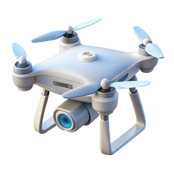 dramatic creative Hovering drone, sleek, white, camera attached detailed png