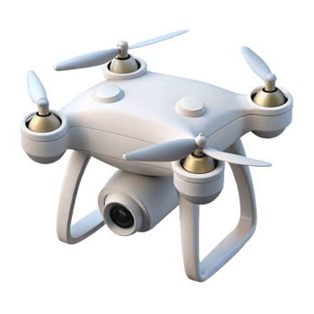 wonderful contemporary Hovering drone, sleek, white, camera attached high quality png