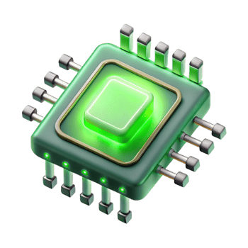 dramatic rustic Artificial intelligence chip, glowing green, complex circuitry genuine png