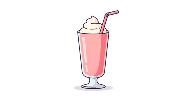 A pink milkshake with whipped cream and a straw png