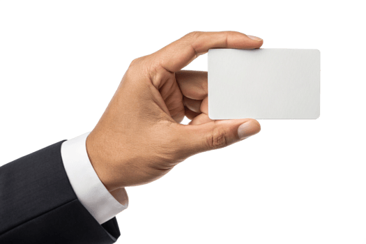 A Man in a Suit Holding a Blank White Business Card png