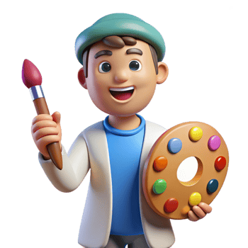 wonderful rustic Artist, holding a palette and brush, professional png