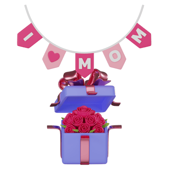 3D render, Colorful Festive Decor of Flag with Gift Box Garlands for Celebrations, i love Mom, Icon Illustration png