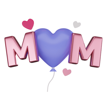 3D Rrender Typography Mom Heart Balloons with Flowers for Mother Day. Icon illustration png