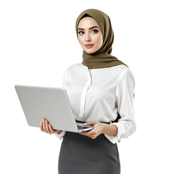 Young woman in hijab holding a laptop png