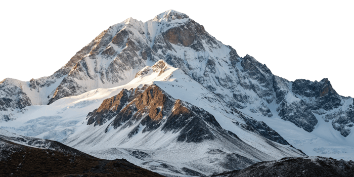 Majestic snow capped mountain peak at sunrise with stunning shadows and textures png