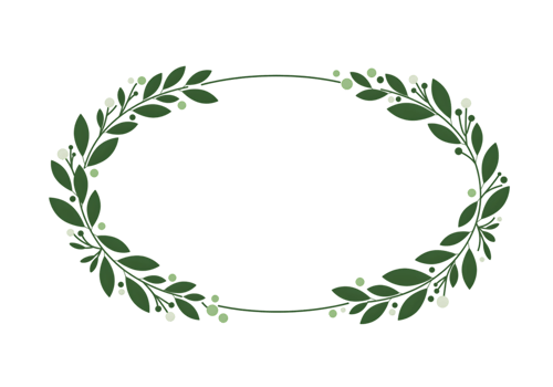 Elegant Oval Floral Wreath with Green Leaves and White Flowers png
