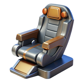 magnificent minimalist Spaceship pilot seat, ergonomic design, control stick authentic png
