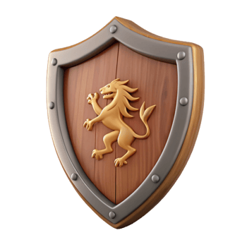 wonderful classic A wooden shield, emblazoned with a heraldic lion high resolution png