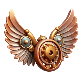 impressive traditional Steampunk wings icon with gears, clockwork, and metal feathers 4K png
