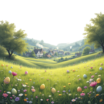 Easter egg field with flowers and trees png