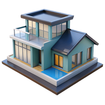 beautiful contemporary 3D rendering of a modern house, original png