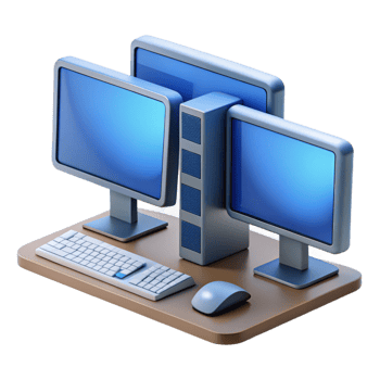 serene traditional A powerful desktop computer with multiple monitors genuine png