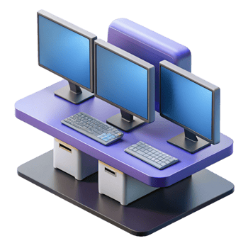stunning vintage A powerful desktop computer with multiple monitors genuine png