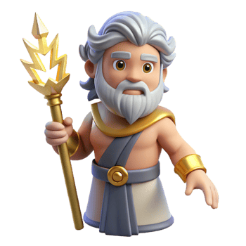 wonderful minimalist Zeus, king of the gods, holding a lightning bolt, professional png