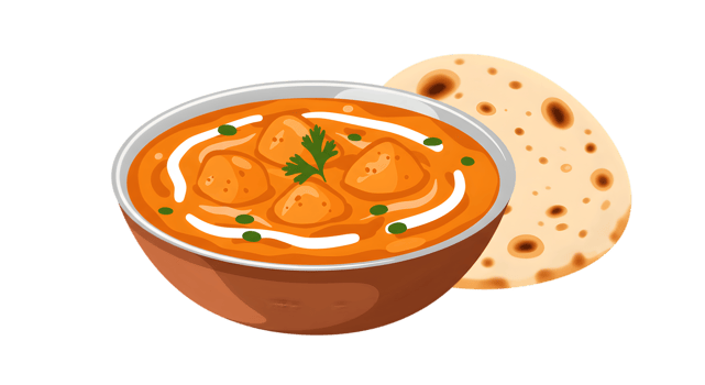 Orange Creamy Butter Chicken with Naan in Bowl png