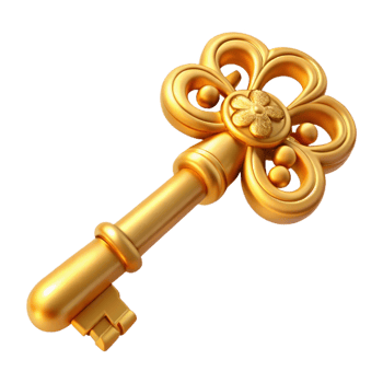 stunning minimalist A golden key with intricate carvings, original png
