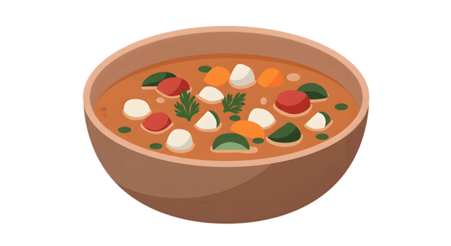 A bowl of soup with vegetables and meat png