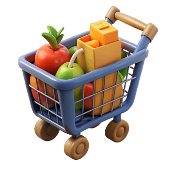 elegant minimalist A shopping cart full of groceries, high resolution png