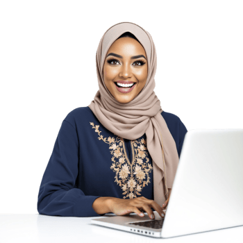 A woman in a hijab is using a laptop png