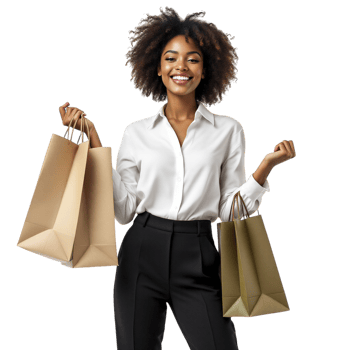 A beautiful young woman with shopping bags png