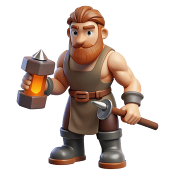 wonderful contemporary Hephaestus, God of the Forge, holding hammer, 4K png