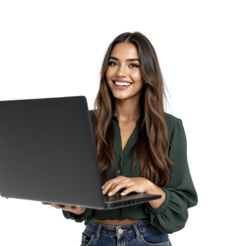A woman holding a laptop computer png