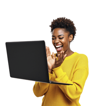A woman is holding a laptop and smiling png