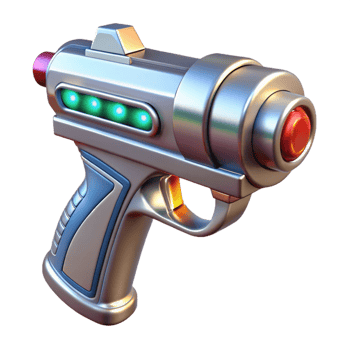 dramatic classic Laser pistol, chrome finish, energy cell visible detailed png