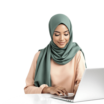 A woman in hijab using a laptop png