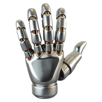 dramatic abstract Robot hand, articulated fingers, metallic finish high resolution png