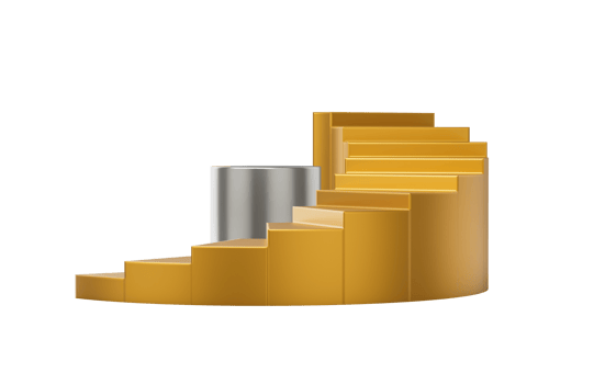 Golden staircase with silver accent, perfect for product shoots and displays. 3d Illustration png