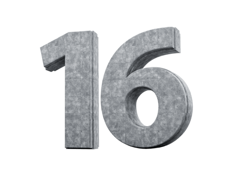 Number Sixteen 16 Digit Made Of Grey Concrete Stone 3d Illustration png
