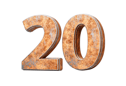 Number Twenty 20 Digit Made Of Old Rusty Iron Metal Texture 3d Illustration png