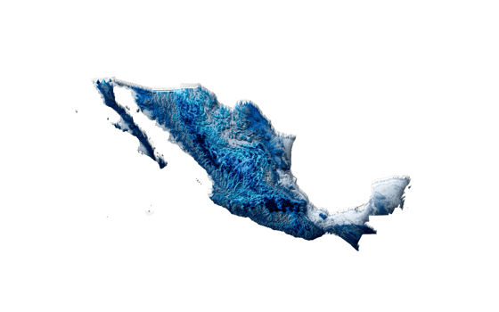 3d Deep Blue Water Mexico Map Shaded Relief Texture Map 3d Illustration png