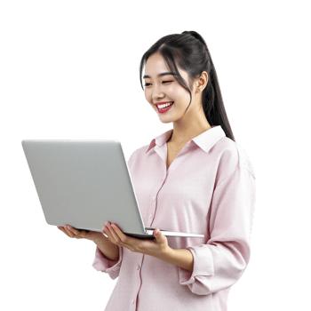 Asian woman using laptop computer png