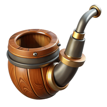 dramatic abstract Steampunk pipe with a carved wooden bowl and a metal stem authentic png
