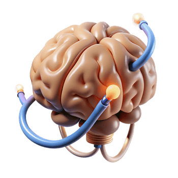 impressive minimalist A floating brain with electrical sparks connecting its lobes, high quality png