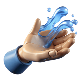 vibrant creative A human hand reaching out, made of flowing water, original png