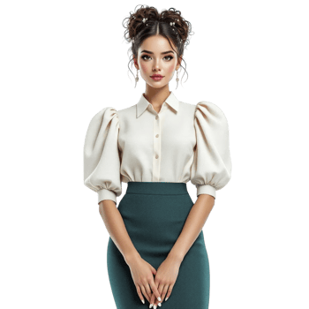 A woman in a green skirt and blouse png