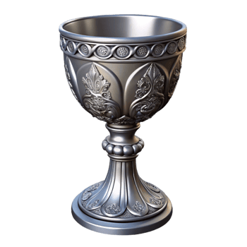 elegant vintage A single, ornate silver chalice, intricate carvings high resolution png