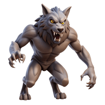 serene classic A fierce werewolf, mid-transformation, claws extended authentic png