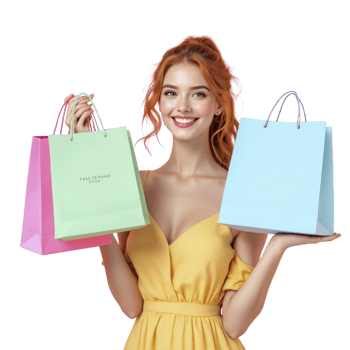 Beautiful woman holding shopping bags png