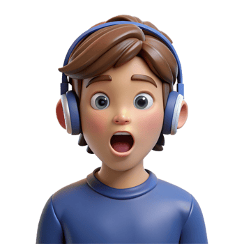 serene creative Surprised teenage boy with headphones, exclusive png