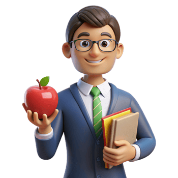 dramatic creative Teacher with apple and books, premium png