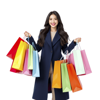 Woman in coat holding shopping bags png